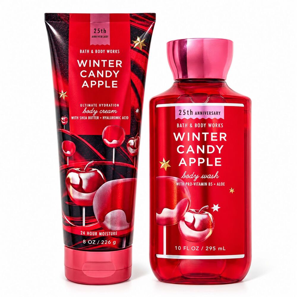 Bath & Body Works Winter Candy Apple Body Cream 8 oz & Body Wash 10 oz 2 Pc Set